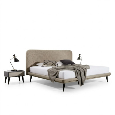 Noble bedroom furniture brown textile bed designer wood 2x nightstands