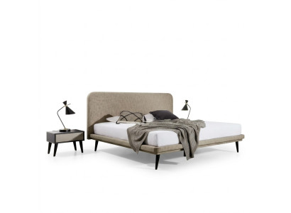 Noble bedroom furniture brown textile bed designer wood 2x nightstands