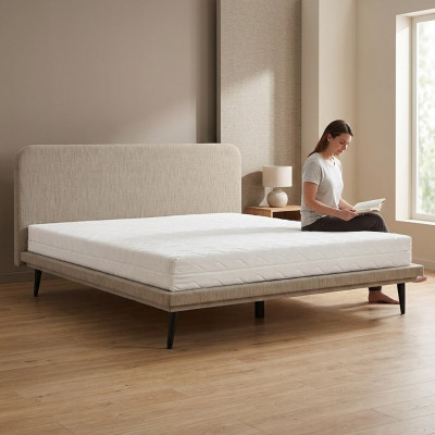 Brown upholstered bed, bedroom beds, designer luxurious textile beds