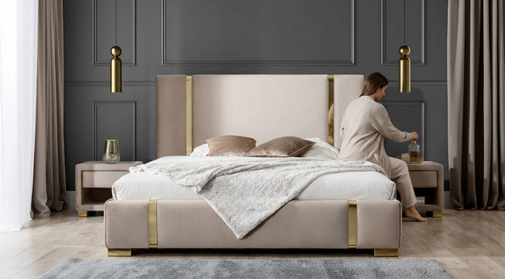 Complete bedroom set stainless steel double bed upholstered nightstands