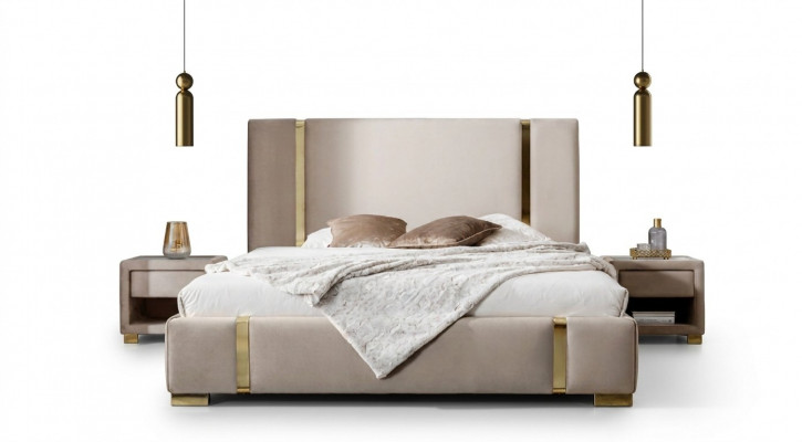 Complete bedroom set stainless steel double bed upholstered nightstands