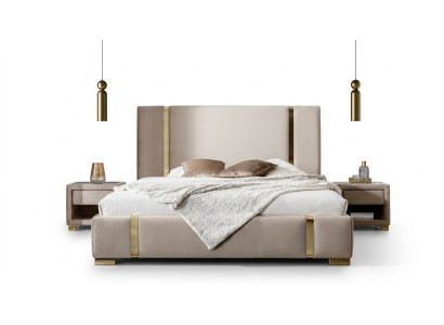 Complete bedroom set stainless steel double bed upholstered nightstands