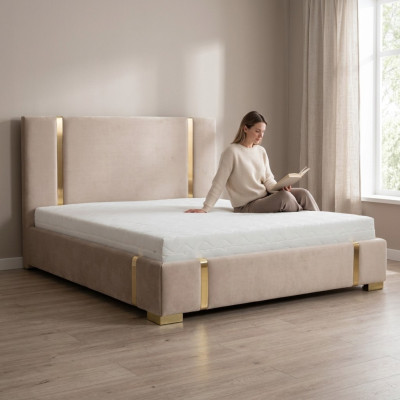 Beige stainless steel bed bedroom beds modern upholstered bed furniture new