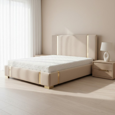 Beige stainless steel bed bedroom beds modern upholstered bed furniture new