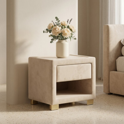 Beige square bedside table designer wood frame modern furniture new