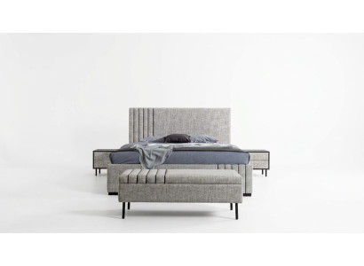 Light gray bedroom furniture designer textile bed 2x nightstands bench