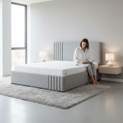 Stylish gray double bed design bedroom beds large headboard