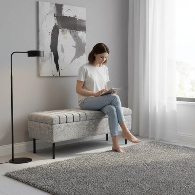 Modern gray bedroom bench luxurious bed bench wooden frame new