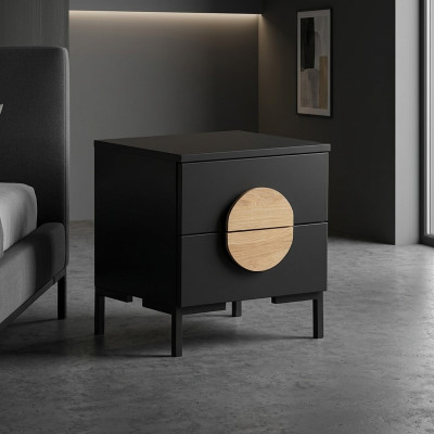 Black nightstand designer bedside table with 2 drawers wooden furniture