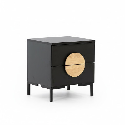 Black nightstand designer bedside table with 2 drawers wooden furniture