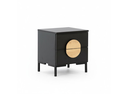 Black nightstand designer bedside table with 2 drawers wooden furniture