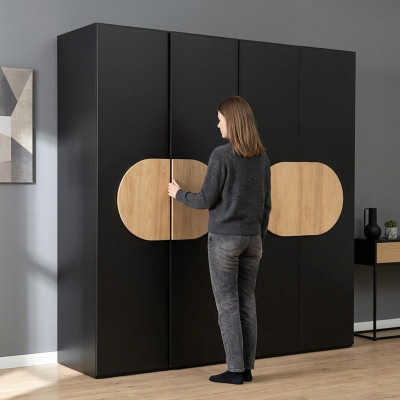 Black wardrobe modern bedroom furniture luxury wood cabinet