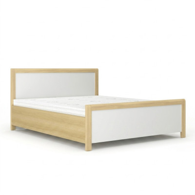 Bedroom wooden bed, white double bed, designer light wooden frame, new.