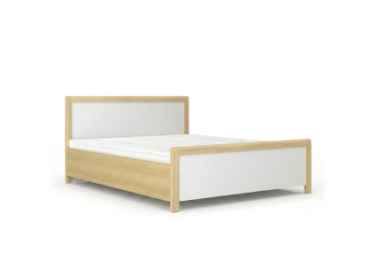 Bedroom wooden bed, white double bed, designer light wooden frame, new.
