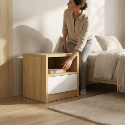 Light brown nightstand 1x drawer designer bedroom wooden console