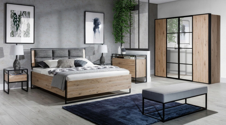Modern bedroom set bed wardrobe wood dresser 5-piece suite