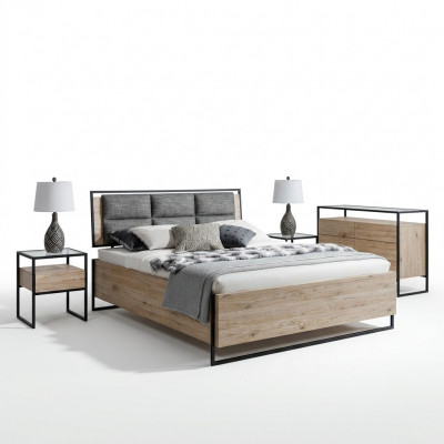 Modern bedroom set bed wardrobe wood dresser 5-piece suite
