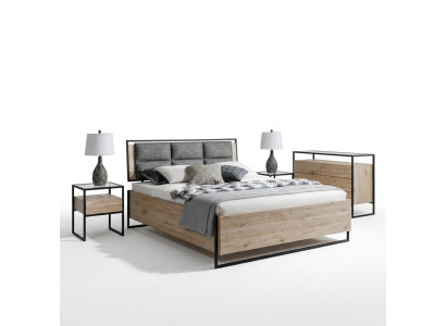 Modern bedroom set bed wardrobe wood dresser 5-piece suite