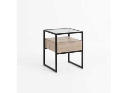 Bedroom Modern Nightstand Glass Top Metal Frame Wood Furniture