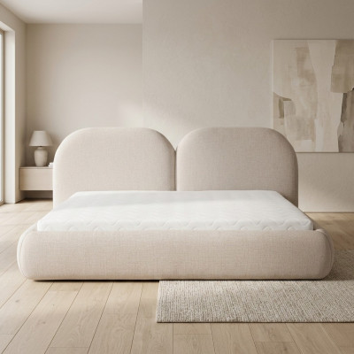 Beige bedroom double bed round textile headboard upholstered bed new