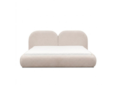 Beige bedroom double bed round textile headboard upholstered bed new