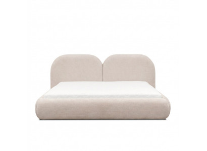Beige bedroom double bed round textile headboard upholstered bed new