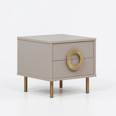 Designer beige nightstand with 2 drawers bedroom bed console