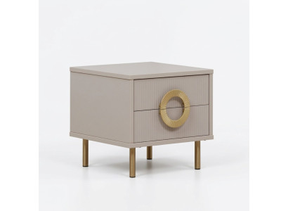 Designer beige nightstand with 2 drawers bedroom bed console
