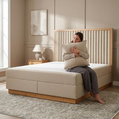 Brown-beige bedroom bed designer beds double beds textile bed