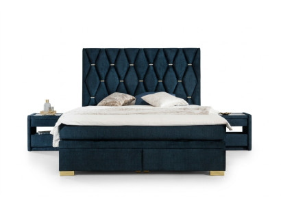 Blue bedroom textile set, noble nightstands, stainless steel bed, 3-piece