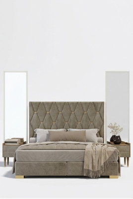 Gray bedroom double bed designer nightstands luxury 3-piece set