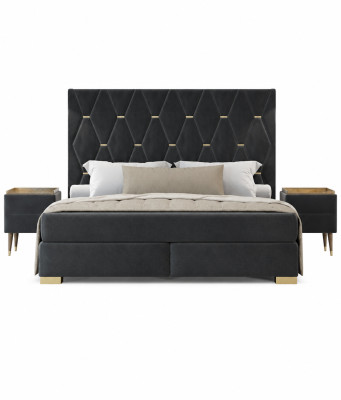 Designer Gray Bedroom Set Stainless Steel Double Bed Nightstands