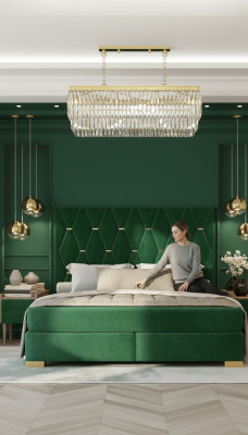 Stylish Green Bedroom Double Bed Wooden Bed Frame Nightstands