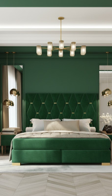 Stylish Green Bedroom Double Bed Wooden Bed Frame Nightstands