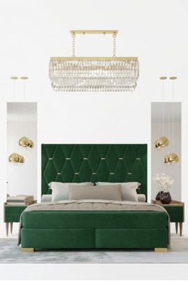 Stylish Green Bedroom Double Bed Wooden Bed Frame Nightstands