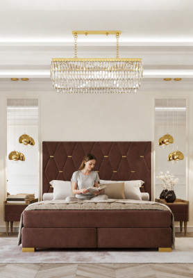 Large Brown Stainless Steel Bed Designer Double Beds Textile Beds 3-piece Set