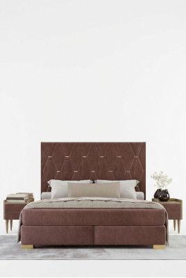 Large Brown Stainless Steel Bed Designer Double Beds Textile Beds 3-piece Set