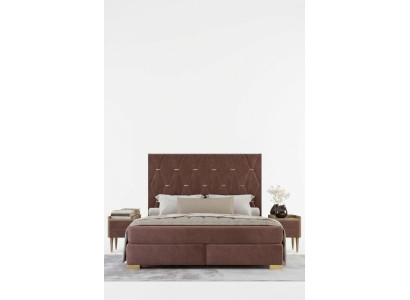 Large Brown Stainless Steel Bed Designer Double Beds Textile Beds 3-piece Set