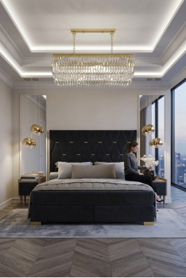 Black bedroom suite double bed 2 luxury bedside tables 3-piece set