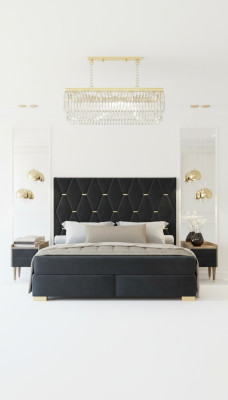 Black bedroom suite double bed 2 luxury bedside tables 3-piece set