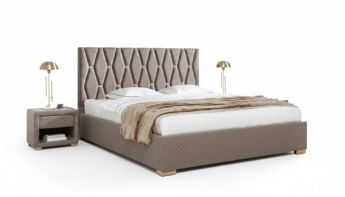 Brown textile bed designer upholstered bedside tables bedroom furniture 3-piece set