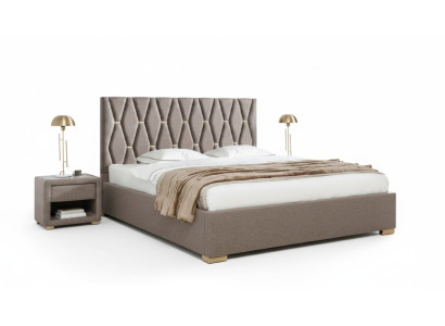 Brown textile bed designer upholstered bedside tables bedroom furniture 3-piece set