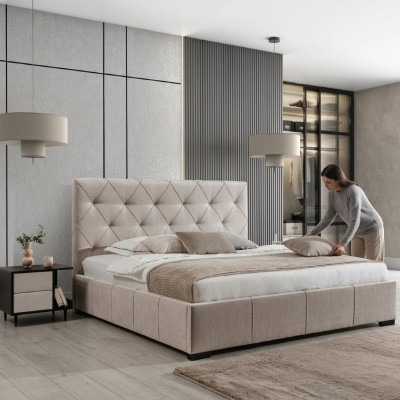 Luxurious upholstered bed high headboard bedroom furnishings