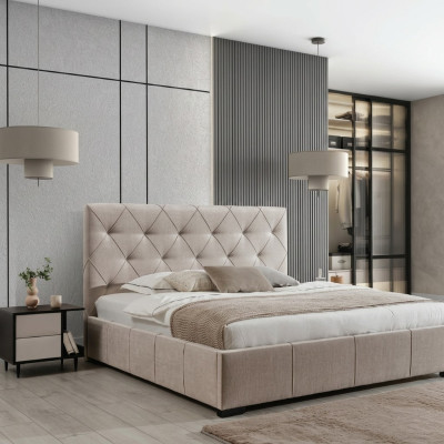 Luxurious upholstered bed high headboard bedroom furnishings