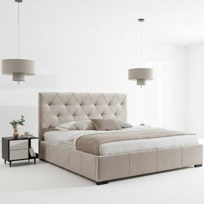 Luxurious upholstered bed high headboard bedroom furnishings