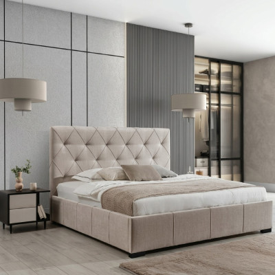 Beige Chesterfield double bed textile bedside tables bedroom set
