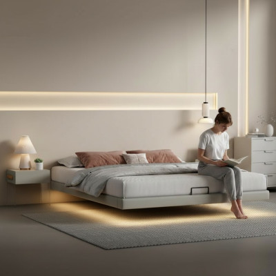 Gray bedroom wall bed designer beds luxury wood double beds
