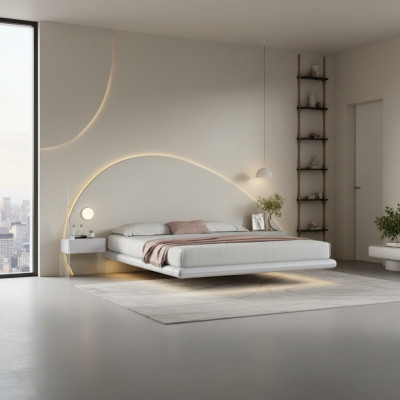 Gray wall bed modern bedroom furniture wood frame LED beds new