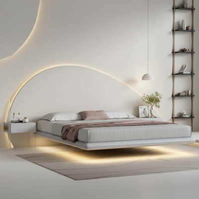 Gray wall bed modern bedroom furniture wood frame LED beds new