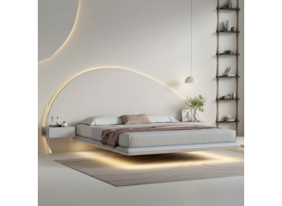 Gray wall bed modern bedroom furniture wood frame LED beds new